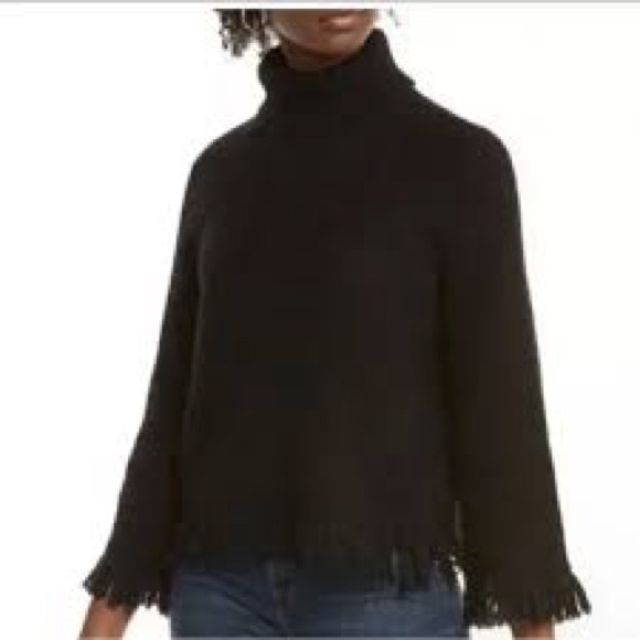 Tory Burch Black Jennifer Fringe Wool Alpaca Blend Sweater Turtleneck S Small - Picture 1 of 7